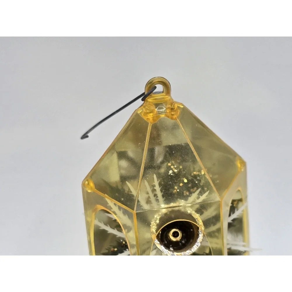 Vtg MCM Jewel Brite Diorama Christmas Ornament‎ Fern And Bells Yellow